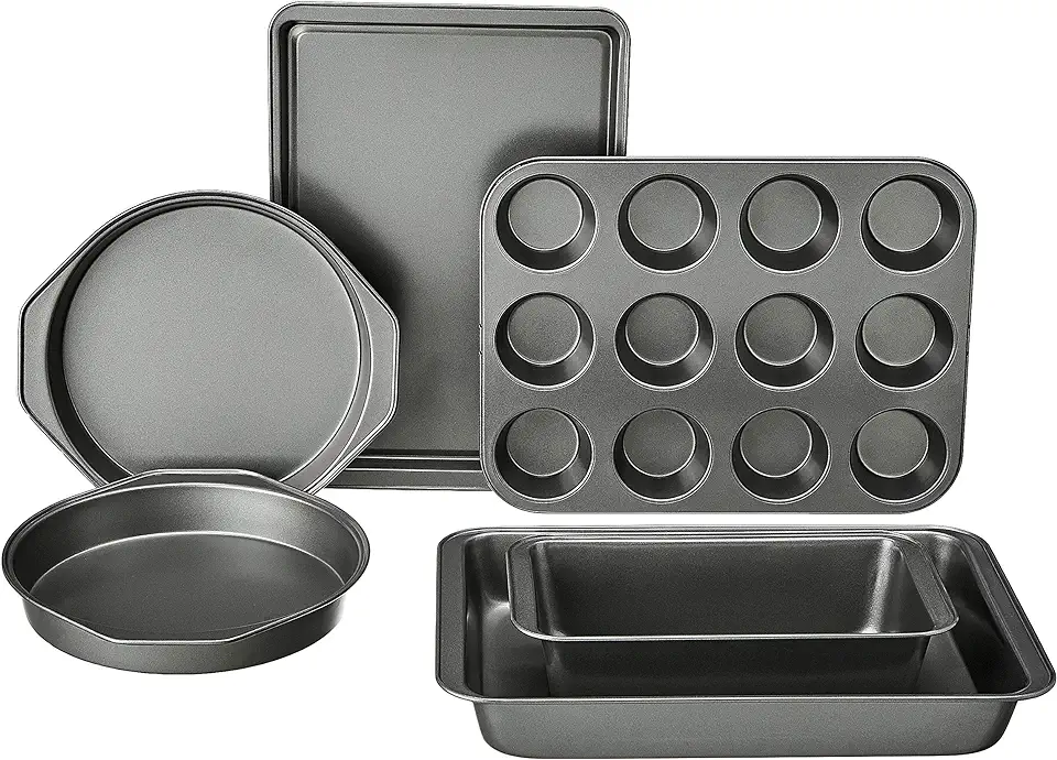 Amazon Basics 6 Piece Nonstick, Carbon Steel Oven Bakeware Baking Set, 40.5 cm x 28.5 cm x 15 cm