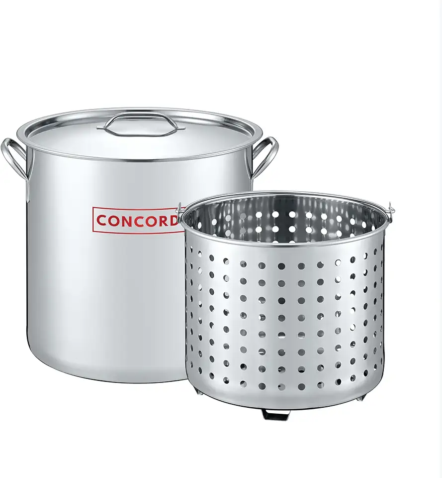 CONCORD 53 QT Stainless Steel Stock Pot w/Basket. Heavy Kettle. Cookware for Boiling