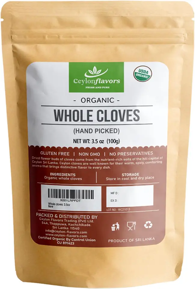 CEYLONFLAVORS FRESH AND PURE Organic Hand Picked Whole Cloves 3.5oz. Harvested from a USDA Certified Organic Farm in Sri Lanka