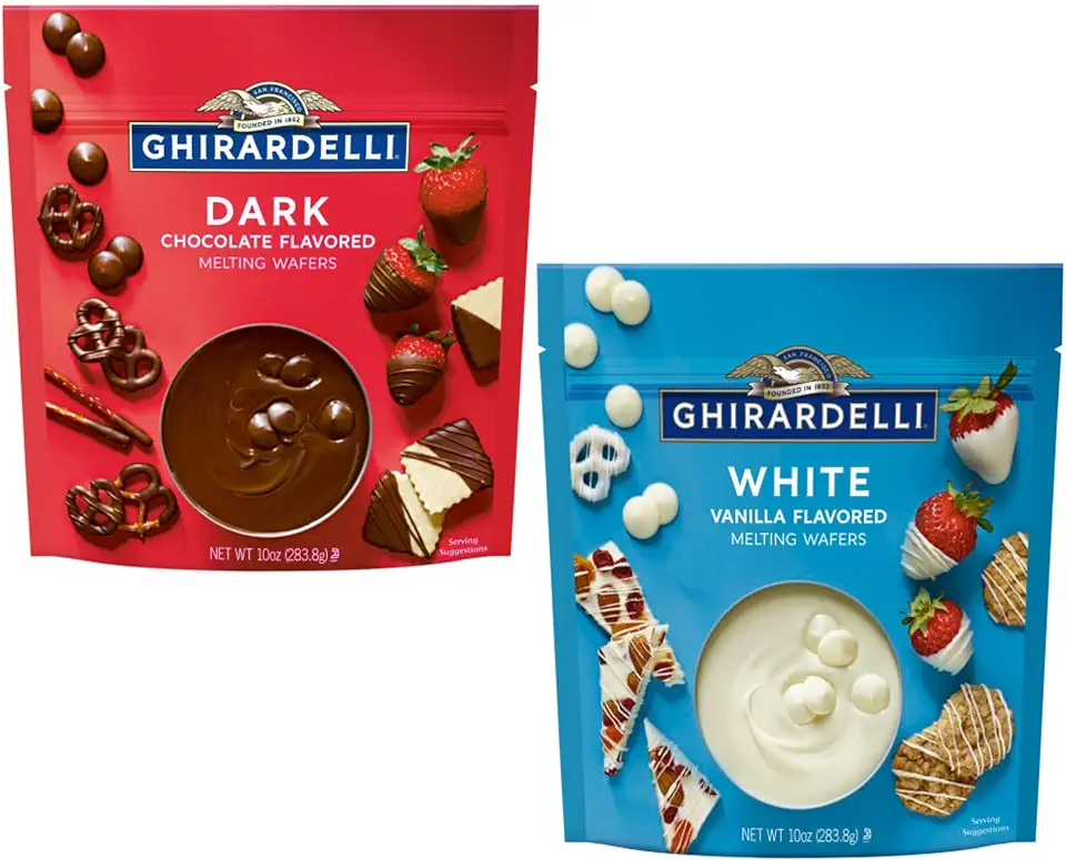 Ghirardelli Melting Wafers Dark Chocolate and White - 10 Ounce - Variety Pack - Perfect for Dipping Fruit, Pretzels and Candy Making