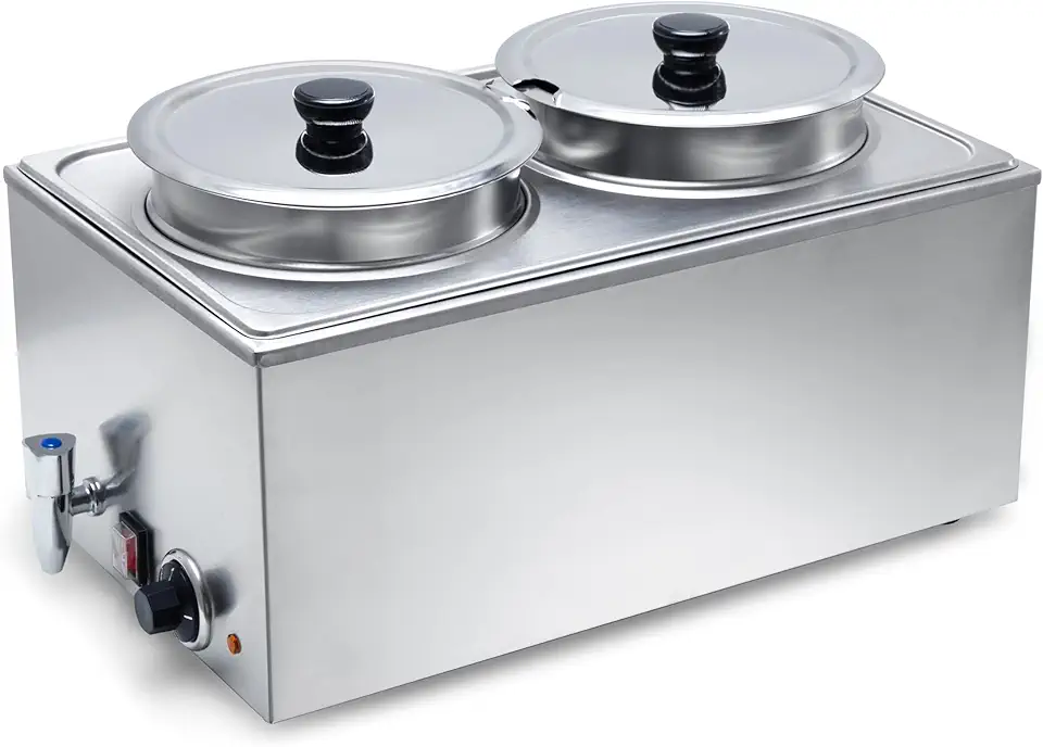 SYBO Commercial Grade Stainless Steel Bain Marie Buffet Food Warmer Steam Table for Catering and Restaurants (2 Round Pots with Tap)