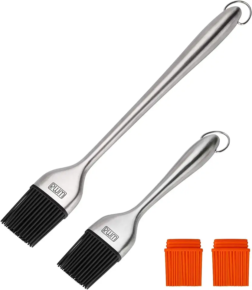 RWM Basting Brush - Grilling BBQ Baking, Pastry and Oil Stainless Steel Brushes with Back up Silicone Brush Heads(Orange) for Kitchen Cooking &amp; Marinating, Dishwasher