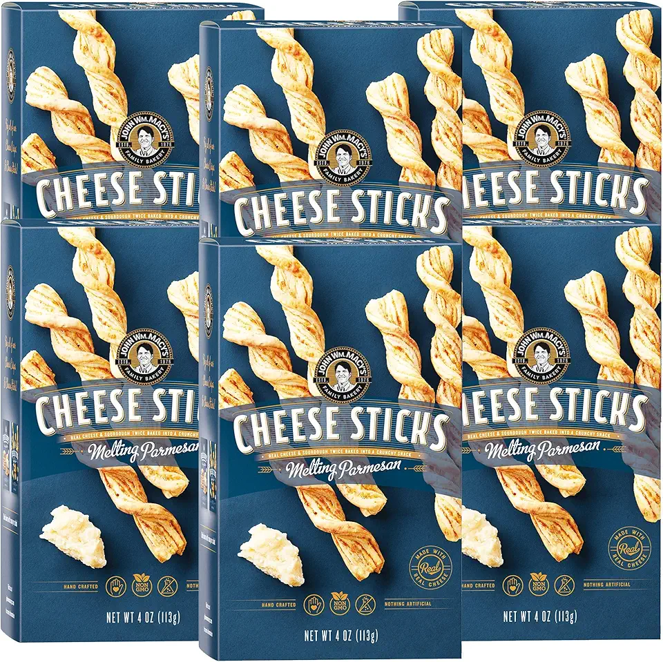 John Wm. Macy&#x27;s CheeseSticks | Melting Parmesan | Twice Baked Sourdough Crackers Made with 100% Real Aged Cheese, Non GMO, Nothing Artificial | 4 OZ. (6 Pack)