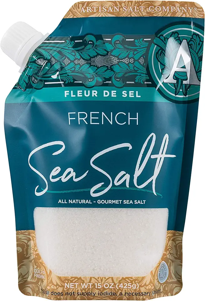 SaltWorks Artisan Salt Company Fleur de Sel French Flower of Salt, Pour Spout Pouch, 15 Ounce