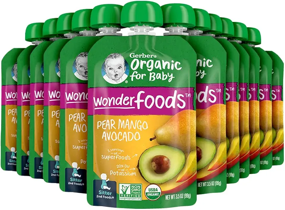 Gerber Organic Baby Food Pouches, 2nd Foods for Sitter, WonderFoods, Pear Mango Avocado, 3.5 Ounce (Pack of 12)