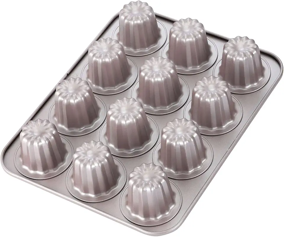 CHEFMADE Canele Mold Cake Pan, 12-Cavity Non-Stick Canele Muffin Bakeware Cupcake Pan for Oven Baking (Champagne Gold)