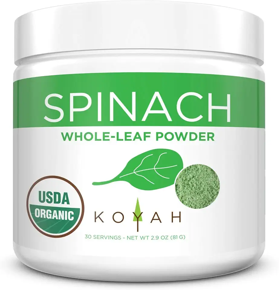 KOYAH - Organic USA Grown Spinach Powder (Equivalent to 30 Cups Fresh): Freeze-Dried, Whole-Leaf Powder