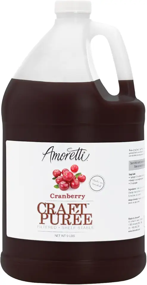 Amoretti - Cranberry Craft Puree® 9 lbs - Perfect for Brewing, Cocktails, and other Beverages, Made of Real Fruit, No Preservatives, Filtered, Super Concentrated, Fully Pasteurized, TTB Registered