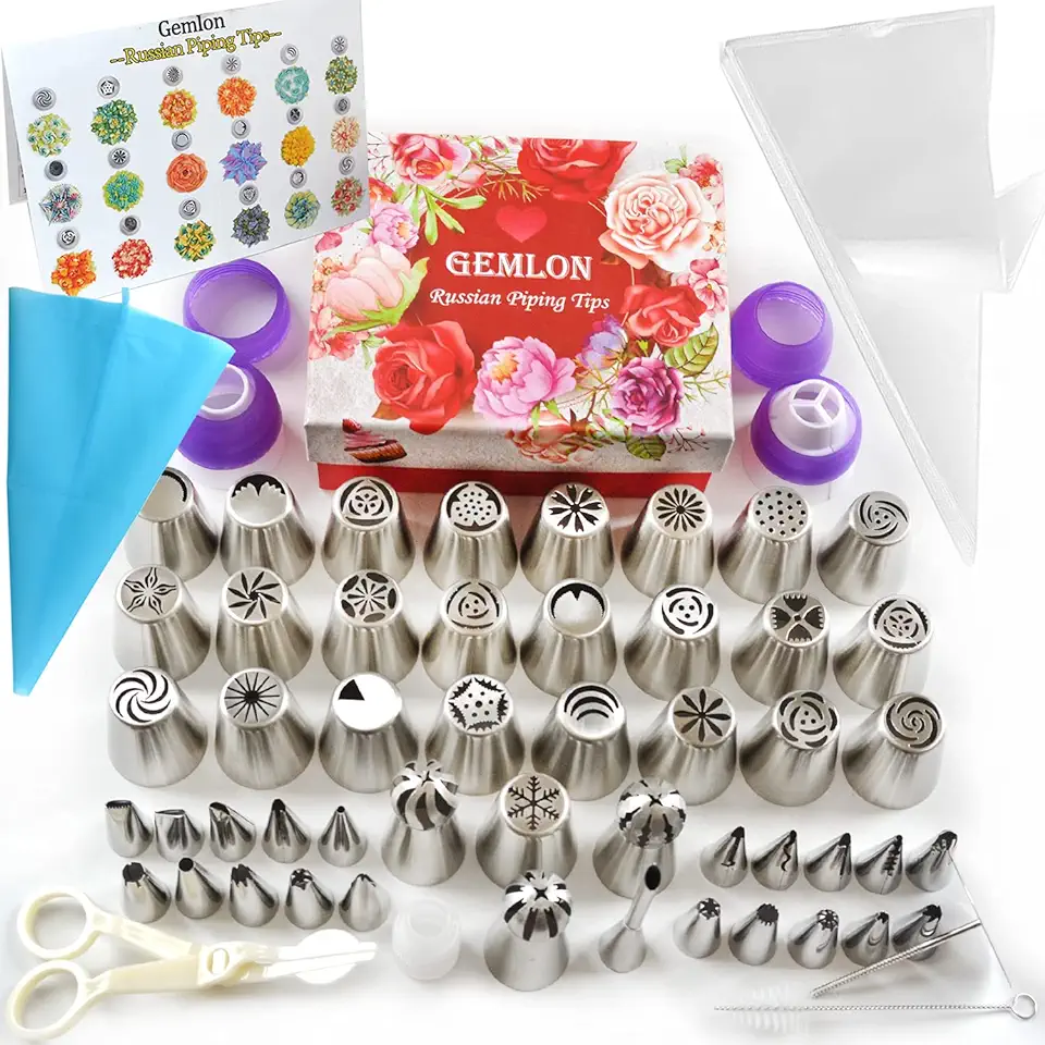 Russian Piping Tips for Cake Decorating, 88Pcs Extra Large Flower Piping Tips Set Floral Icing Nozzles, Cupcake Decorating Kit with Steel Frosting Tips Pastry Tips Baking Decorating Supplies and Tools