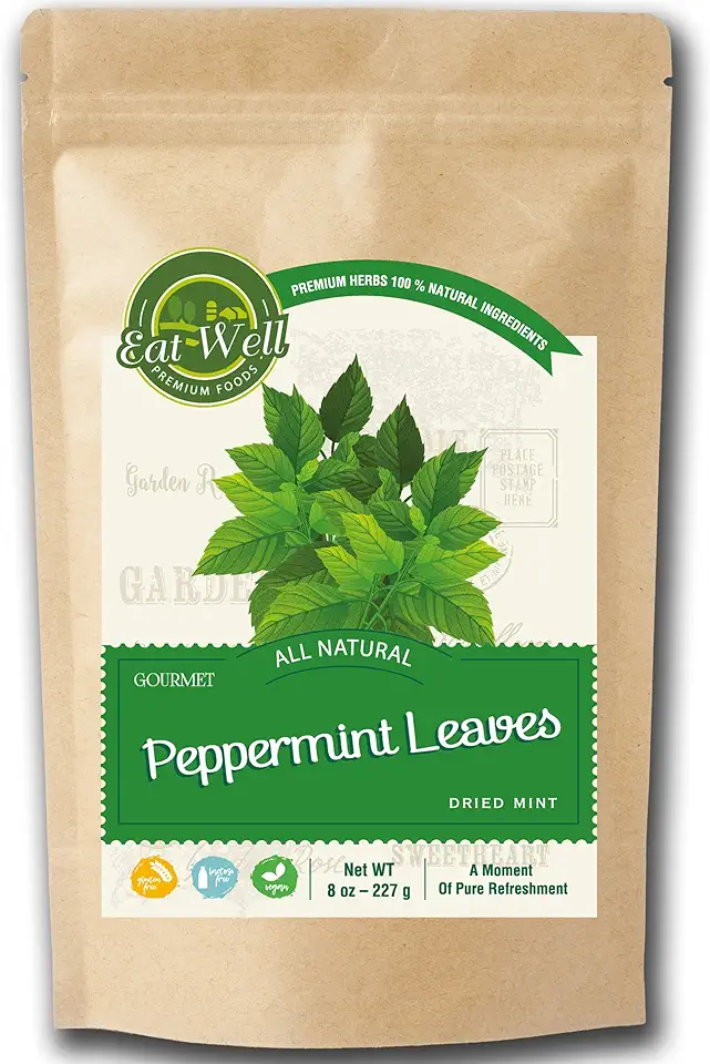 Eat Well Gourmet Dried Peppermint Leaves 8 oz, Bulk Size Premium Dried Crushed Mint Leaves, 100% Natural Mint Leaf Peppermint Tea, Mint Tea Loose Leaf, Mint Herb for Cooking and Seasoning