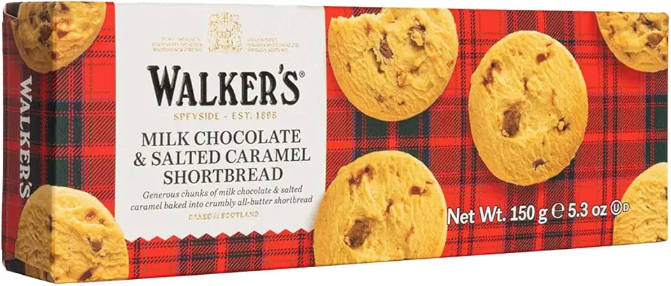 Walker’s All-Butter Salted Caramel &amp; Milk Chocolate Chunk Shortbread - 9-Count Box - Authentic Shortbread Cookies from Scotland