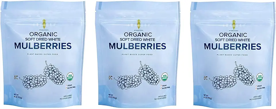 Amphora Organic Soft Dried White Mulberries 4 Ounce (Pack of 3)