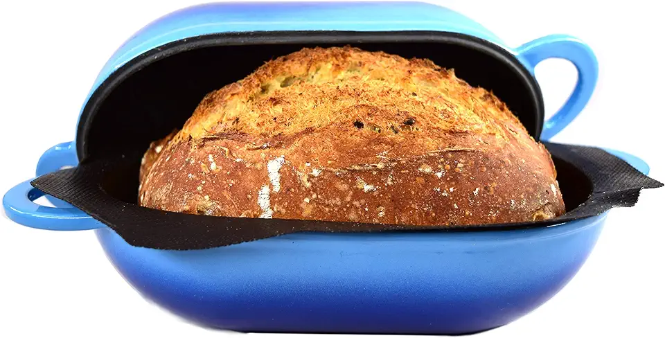 LoafNest: Incredibly Easy Artisan Bread Kit. Cast Iron Dutch Oven [Compact 2 qt size] and Perforated Non-Stick Silicone Liner.