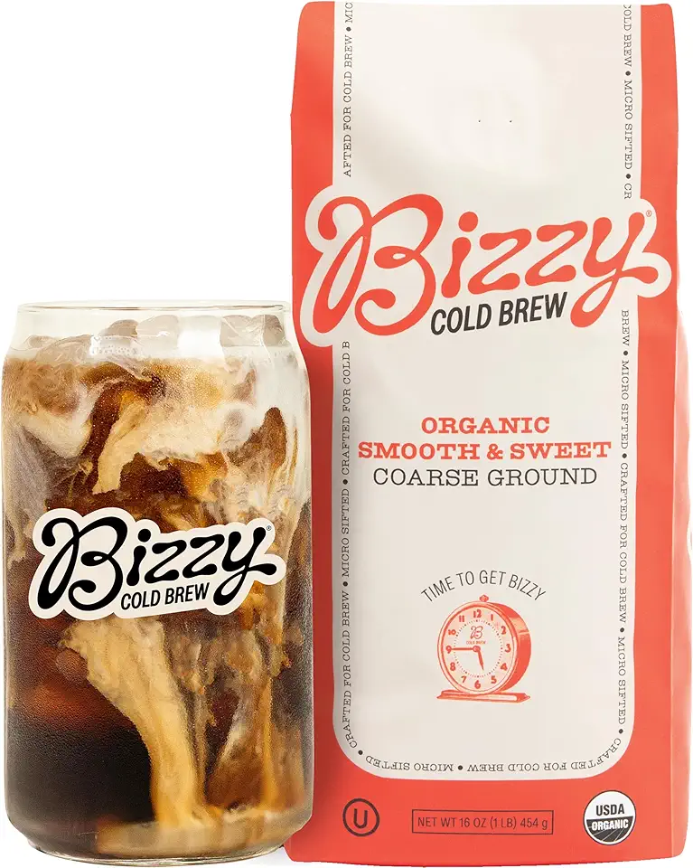 Bizzy Organic Cold Brew Coffee | Smooth &amp; Sweet Blend | Coarse Ground Coffee | Micro Sifted | Specialty Grade | 100% Arabica | 1 LB