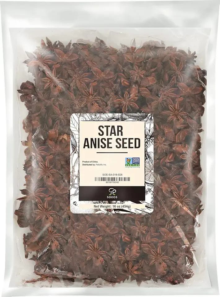 Soeos Star Anise Seeds 16 ounce (1 lb), Whole Chinese Star Anise Seed, Fresh and Pure Star Anise Pod, Non-GMO, Star Anise Spice for Desserts and Wines