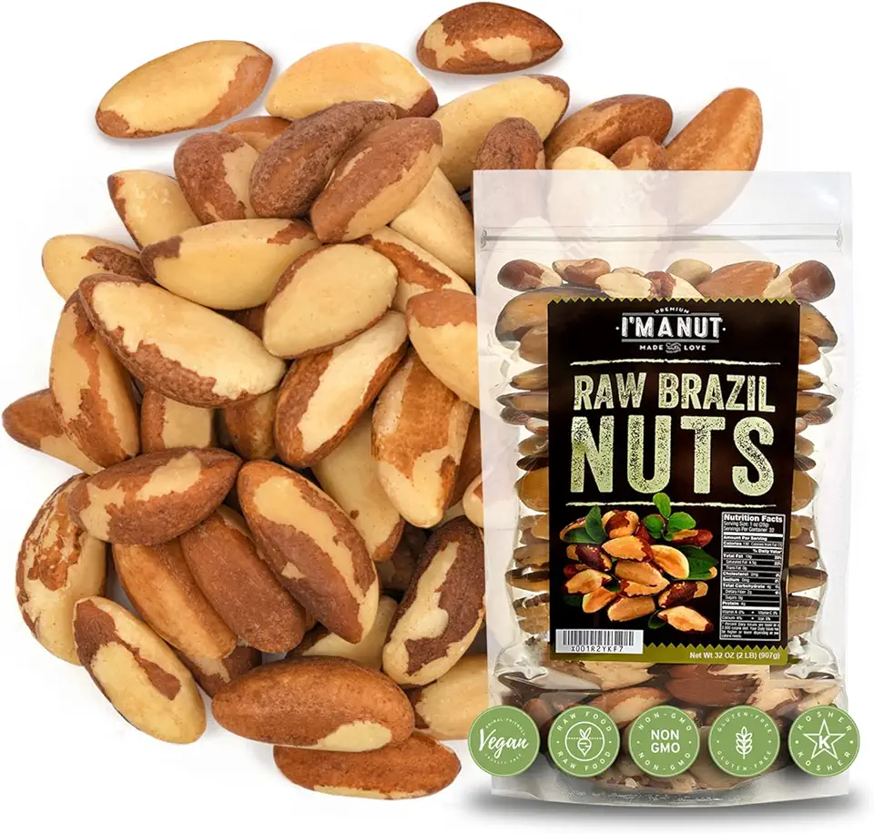 Raw Brazil Nuts 32oz (2 lb) Distinct and Superior to Organic | No PPO Non GMO Batch Tested Gluten &amp; Peanut Free Herbicides Or Pesticides Vegan Keto Friendly Large, Fresh Resealable bag.