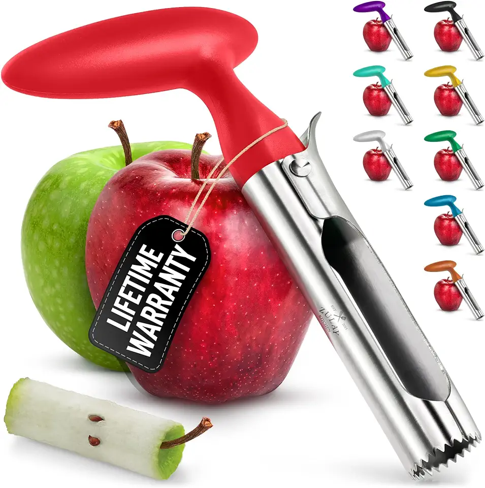 Zulay Kitchen Premium Apple Corer Tool - Ultra Sharp, Stainless Steel, Serrated Blades for Easy Coring - Easy to Use &amp; Clean, Durable Apple Corer Remover for Baking Apples &amp; More - Red