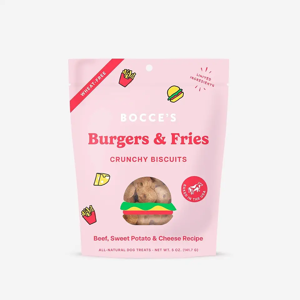 Bocce&#x27;s Bakery - Limited Edition Wheat-Free Dog Treats, Burgers &amp; Fries Biscuits, 5 oz