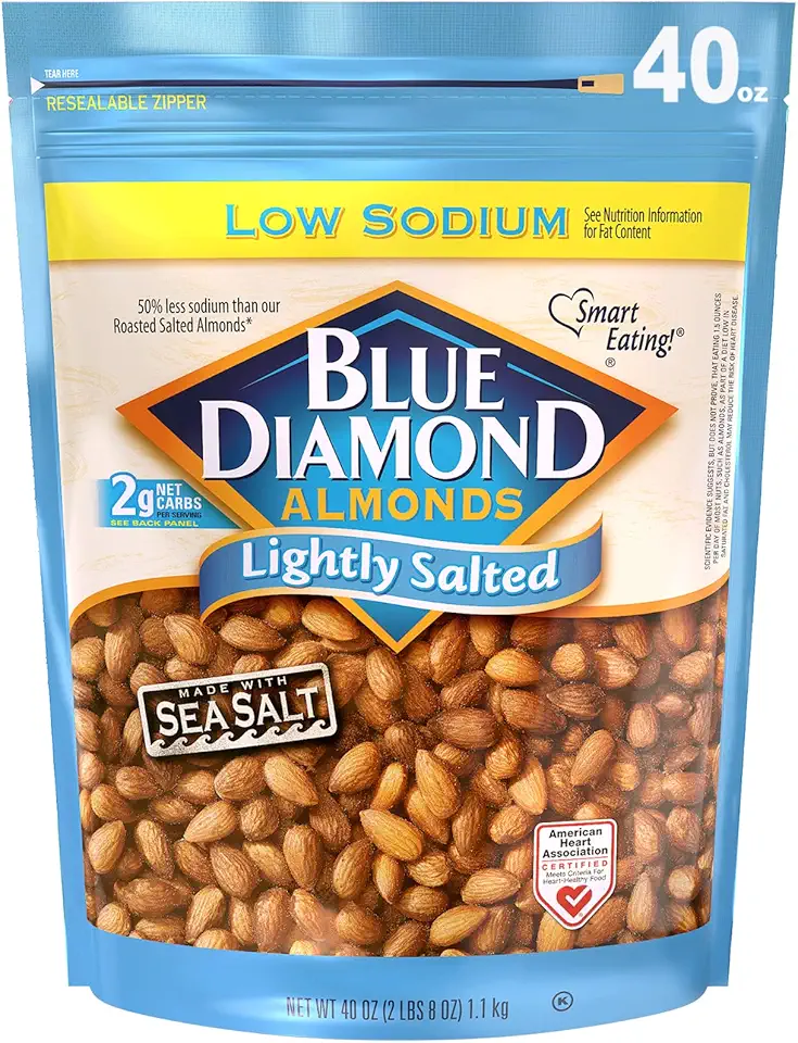 Blue Diamond Almonds Low Sodium Lightly Salted Snack Nuts, 40 Oz Resealable Bag (Pack of 1)