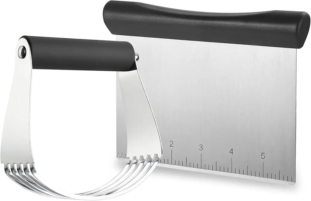 Spring Chef Dough Blender &amp; Pastry Cutter Tool, Stainless Steel Pastry Blender &amp; Bench Scraper for Pizza, Nut, Pie - Multipurpose Dough Cutter &amp; Scraper Tool for Baking with Soft Grip Handles - Black