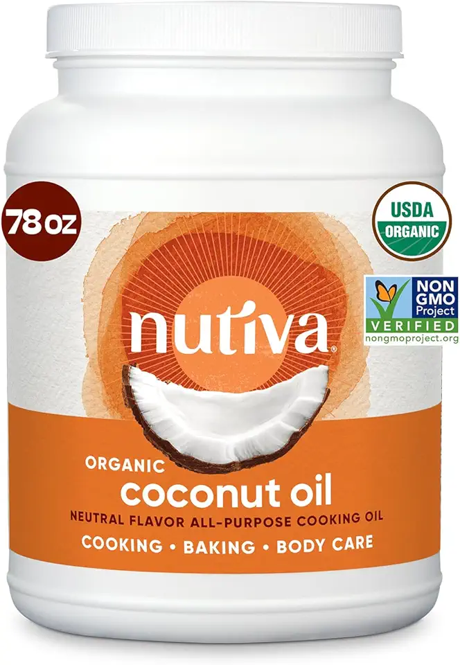 Nutiva Organic Steam-Refined Coconut Oil, 78 Fl Oz, USDA Organic, Non-GMO, Vegan, Keto, Paleo, Neutral Flavor and Aroma for Cooking &amp; Natural Moisturizer for Skin and Hair