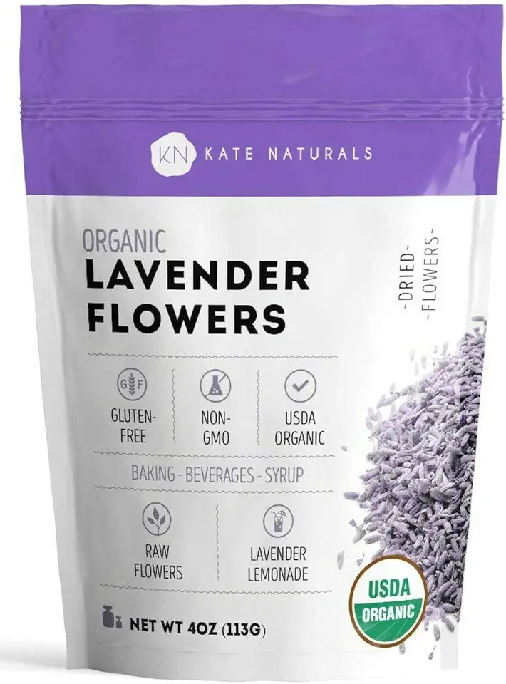 Kate Naturals Dried Lavender Flowers for Tea, Syrup, Lemonade, Soap Making. Edible Culinary Grade Buds (4oz, Organic, Food Grade)