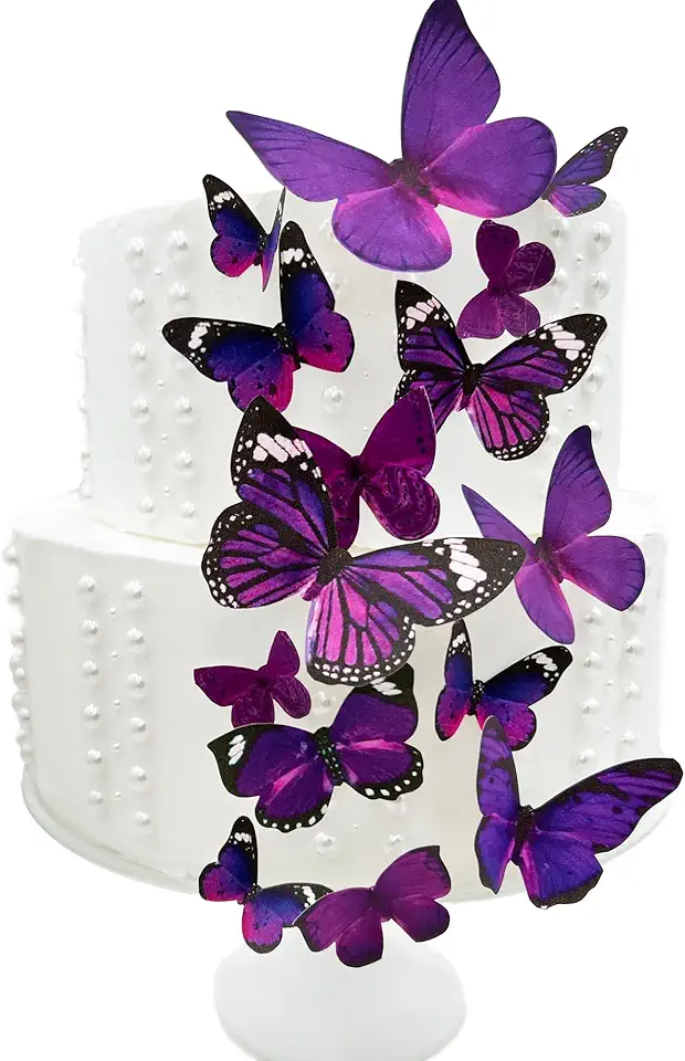 Sugar Robot Inc. Edible Butterflies for Cake Decorating - Assorted Sizes, Premium Crafted in the USA - Butterfly Cake Toppers &amp; Cupcake Decorations (Royal Purple)