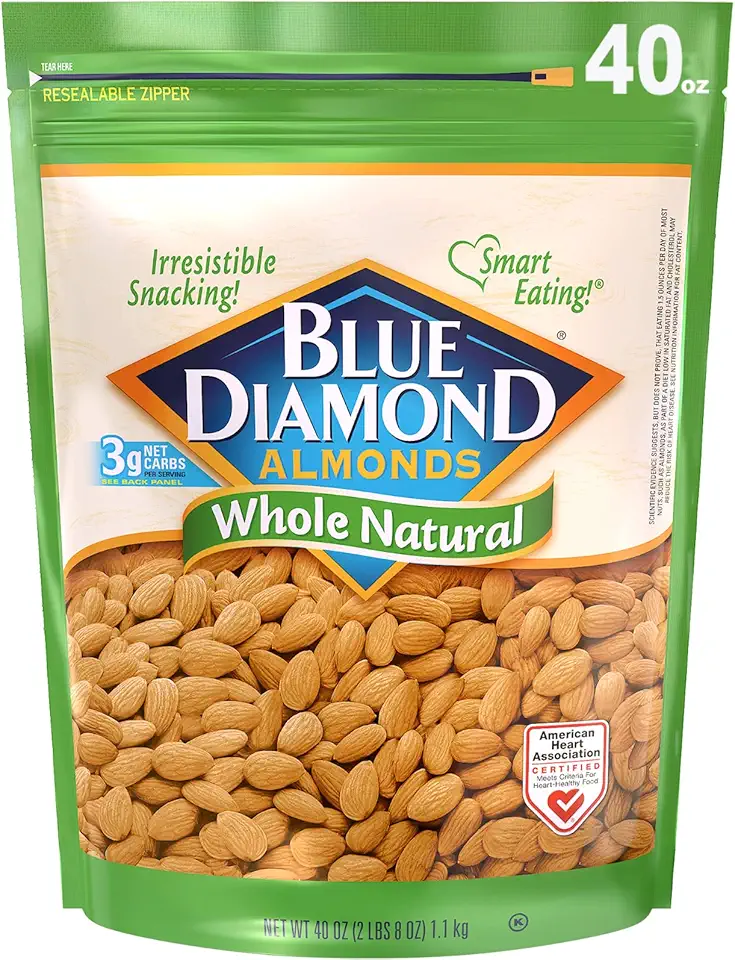 Blue Diamond Almonds Whole Natural Raw Snack Nuts, 40 Oz Resealable Bag (Pack of 1)