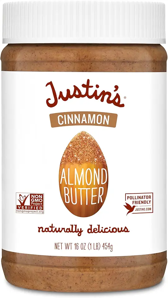 Justin&#x27;s Cinnamon Almond Butter, No Stir, Gluten-free, Non-GMO, Responsibly Sourced, 16 Ounce Jar