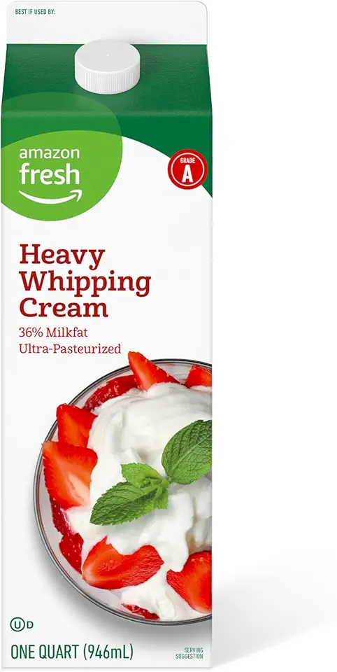 Amazon Fresh, Heavy Whipping Cream, Ultra-Pasteurized, Kosher, One Quart, 32 Fl Oz (Previously Happy Belly, Packaging May Vary)