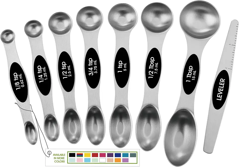 Spring Chef 8-Piece Black Stainless Steel Magnetic Measuring Spoons Set with Strong N45 Magnets, Fits in Most Kitchen Spice Jars for Baking and Cooking, BPA Free