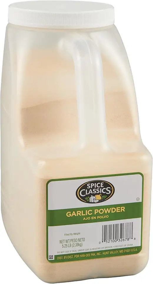 Spice Classics Garlic Powder, 5.25 lb - One 5.25 Pound Container of Bulk Garlic Powder Seasoning, Ideal Substitute for Fresh Garlic, Pairs Well with Vegetables, Meats Rubs, Salads and More