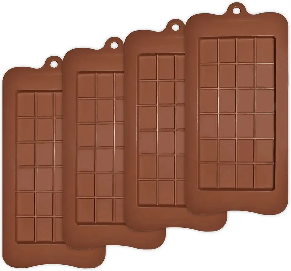 homEdge Break-Apart Chocolate Molds, Set of 4 Packs Food Grade Non-Stick Silicone Protein and Energy Bar Molds