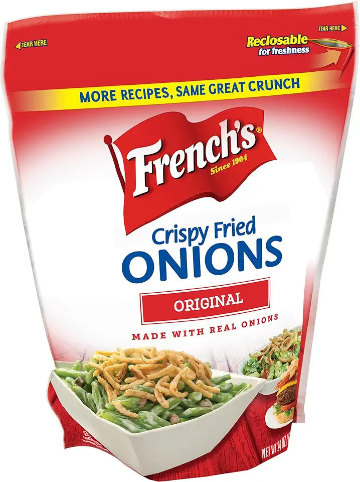 French&#x27;s Original Crispy Fried Onions, 24 oz - One 24 Ounce Bag of Crunchy Fried Onions to Sprinkle on Salads, Potatoes, Chicken, Burgers and Green Bean Casseroles