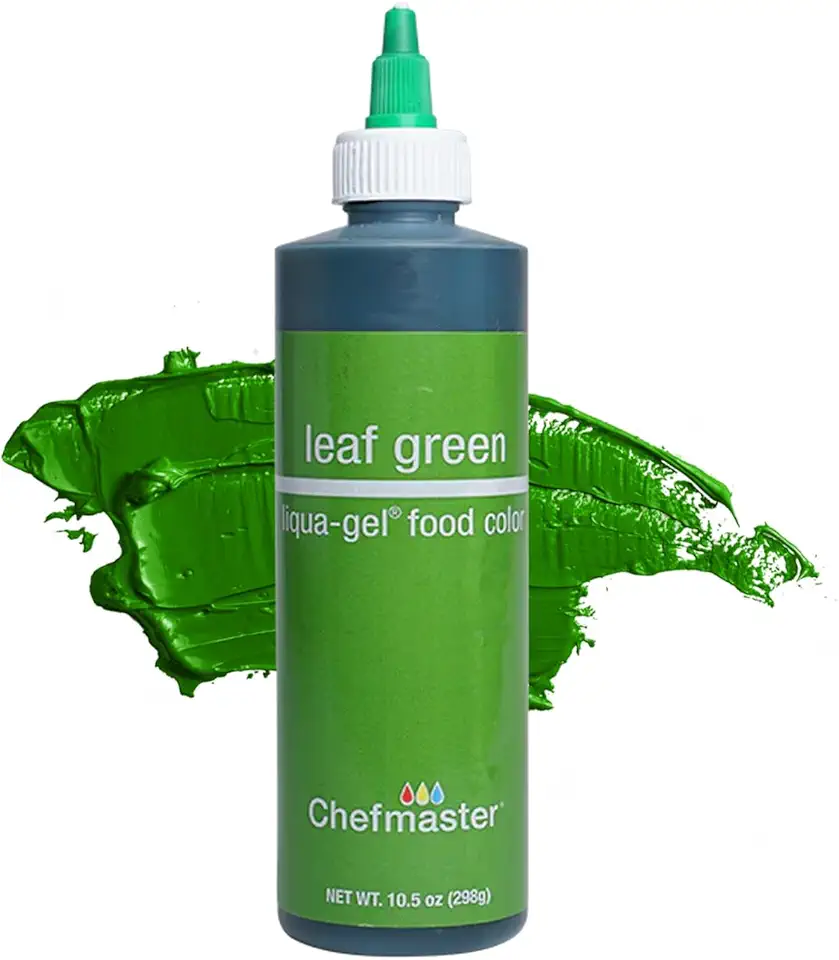 Chefmaster Leaf Green Liqua-Gel® Food Coloring | Vibrant Color | Professional-Grade Dye for Icing, Frosting, Fondant | Baking &amp; Decorating | Fade-Resistant | Easy-to-Use | Made in USA | 10.5 oz