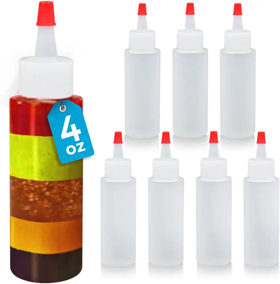 IMPRESA 4 oz Small Plastic Squeeze Bottles with Caps - 8 Pack - Great for Pancake Art, Cookie Decorating, Arts and Crafts, Condiments, and More - Made from Food-Grade Material - BPA and Latex-Free