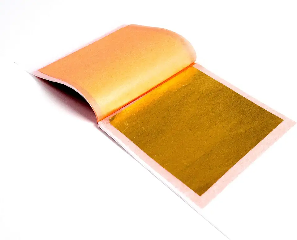 Slofoodgroup 24 Karat Edible Gold Leaf, Firm Transfer Gold Sheets (Hard Press Transfer Sheets) 25 Sheets per Book, 3.15 in. by 3. 15 in. Hard Press Transfer Sheets