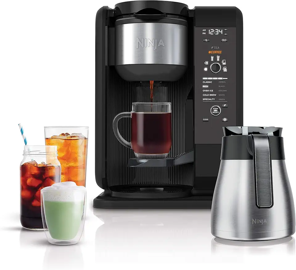 Ninja CP307 Hot and Cold Brewed System, Tea &amp; Coffee Maker, with Auto-iQ, 6 Sizes, 5 Styles, 5 Tea Settings, 50 oz Thermal Carafe, Frother, Coffee &amp; Tea Baskets, Dishwasher Safe Parts, Black