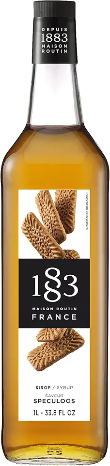 1883 Speculoos Syrup - Flavored Syrup for Hot &amp; Iced Beverages - Gluten-Free, Vegan, Non-GMO, Kosher, Preservative-Free, Made in France | Glass Bottle 1 Liter (33.8 Fl Oz)