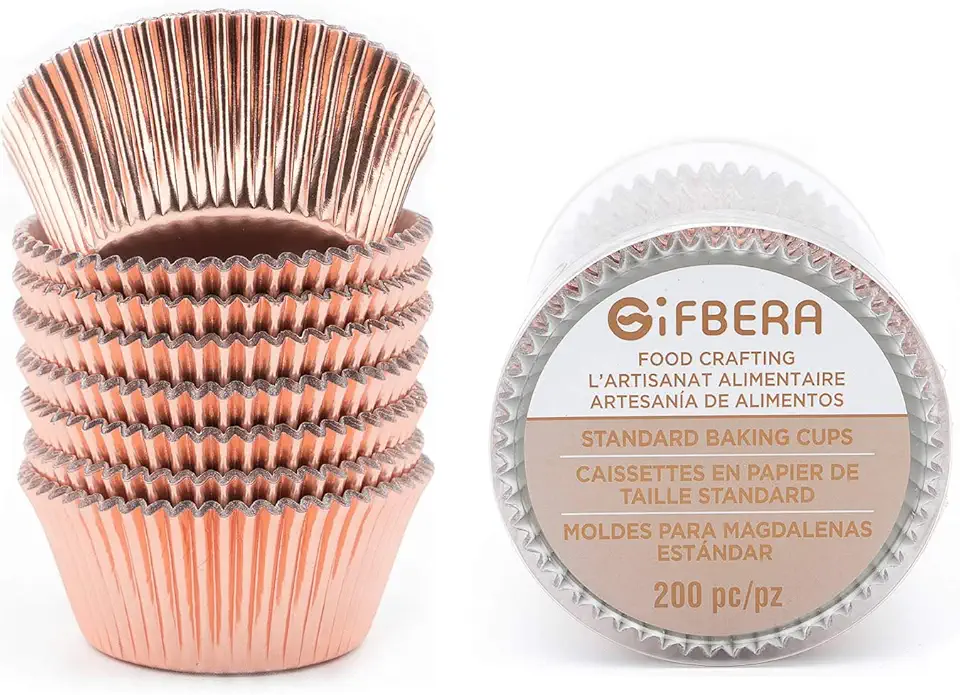 Gifbera Rose Gold Foil Cupcake Liners Standard Baking Cups Muffin Wrappers for Wedding Birthday, 200-Count