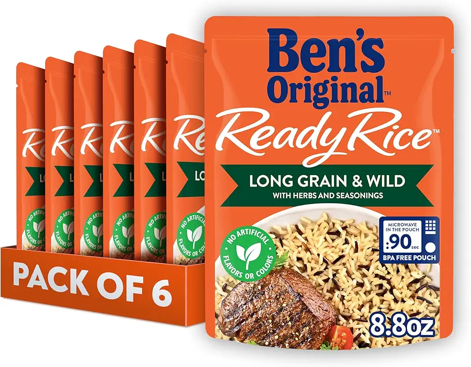 BEN&#x27;S ORIGINAL Ready Rice Long Grain and Wild Flavored Rice, Easy Dinner Side, 8.8 OZ Pouch (Pack of 6)