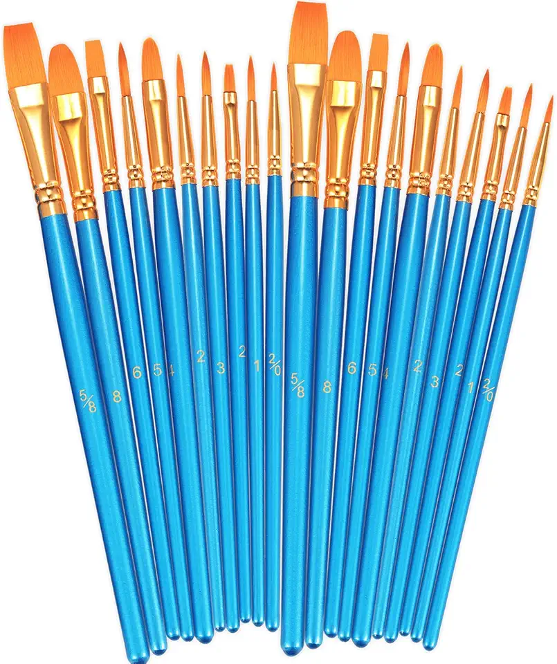 BOSOBO Paint Brushes Set, 2 Pack 20 Pcs Round-Pointed Tip Paintbrushes Nylon Hair Artist Acrylic Paint Brushes for Acrylic Oil Watercolor, Face Nail Art, Miniature Detailing &amp; Rock Painting, Blue