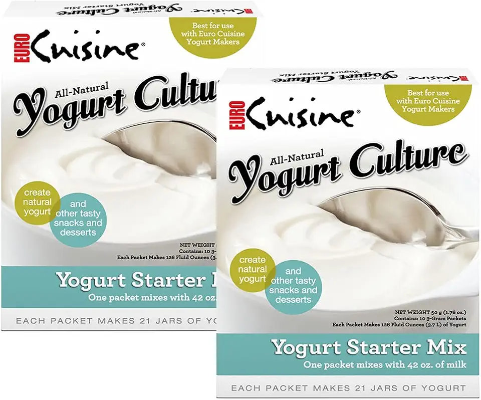 Euro Cuisine RI1020 All Natural Yogurt Culture Starter, for Dairy Free, Whole Milk, Protein Yogurt, Probiotic Yogurt Pouches for Homemade Yogurt 2pack