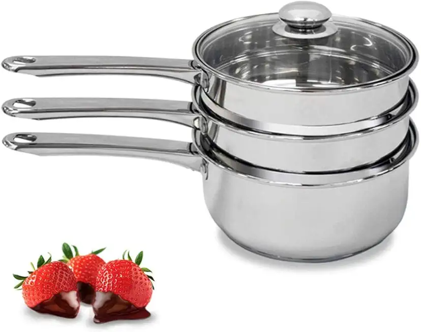 Double Boiler &amp; Steam Pots for Chocolate and Fondue Melting Pot, Candle Making, Stainless Steel Steamer with Tempered Glass Lid for Clear View while Cooking, Dishwasher (3 Qts &amp; 4 Pieces)