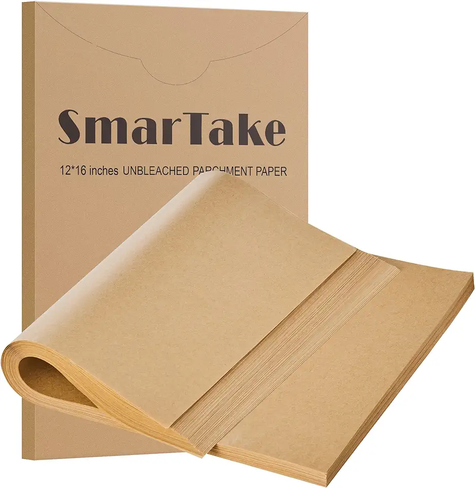 SMARTAKE 200 Pcs Parchment Paper Baking Sheets, 12x16 Inches Non-Stick Precut Baking Parchment, for Baking Grilling Air Fryer Steaming Bread Cup Cake Cookie and More (Unbleached)