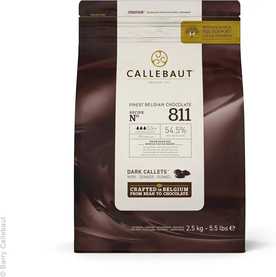 Callebaut Recipe No. 811 Finest Belgian Dark Chocolate With 54.5% Cacao, 5.51 Pound