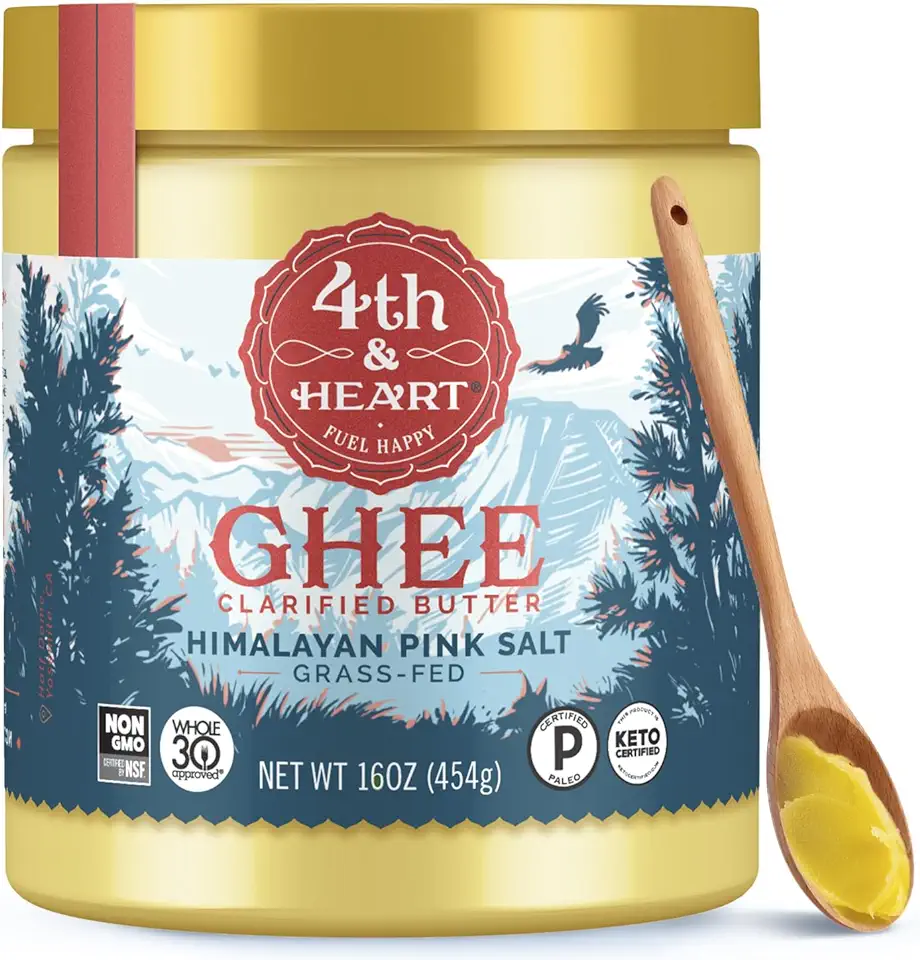 4th &amp; Heart Himalayan Pink Salt Grass-Fed Ghee, Clarified Butter, Keto Pasture Raised, Non-GMO, Lactose and Casein Free, Certified Paleo (16 Ounces)