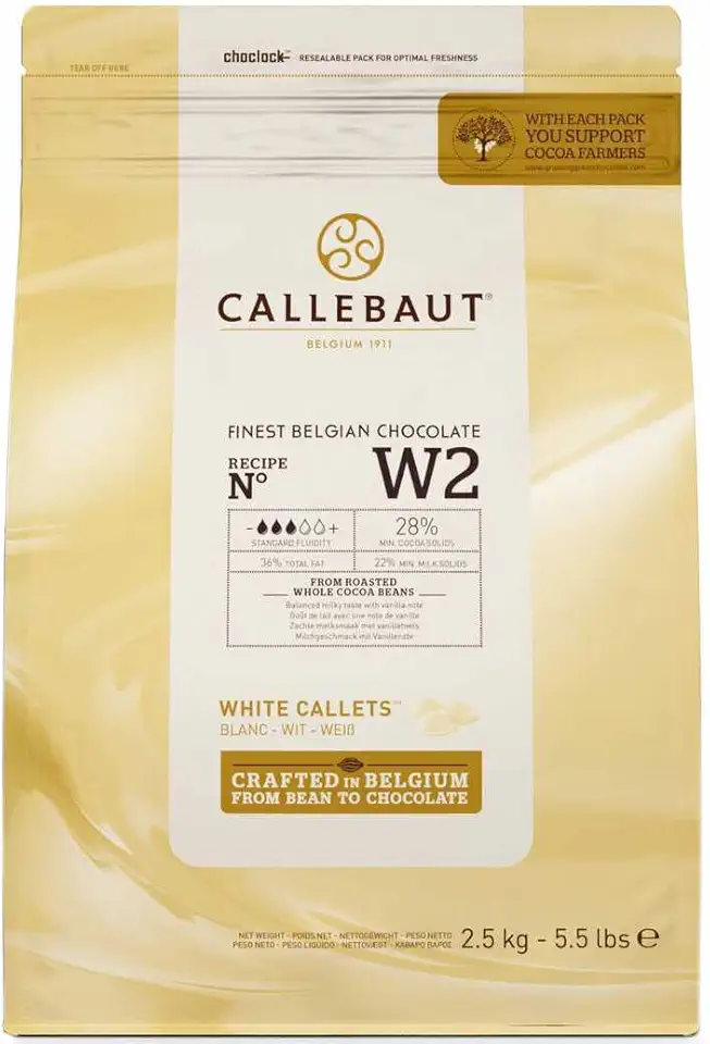 Callebaut Recipe No. W2 Finest Belgian White Chocolate With 28% Cacao, 22% Milk, 5.51 Pound