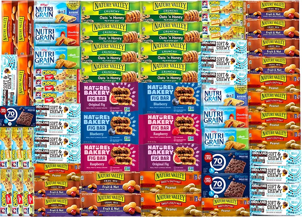 Healthy Snack Bars To Go &amp; Bars Gift Variety Pack (Care Package 66 Count) Comes in Elegant LA Signature Gift Box -Bulk Sampler Bars Military Care Package, Office Meetings &amp; More