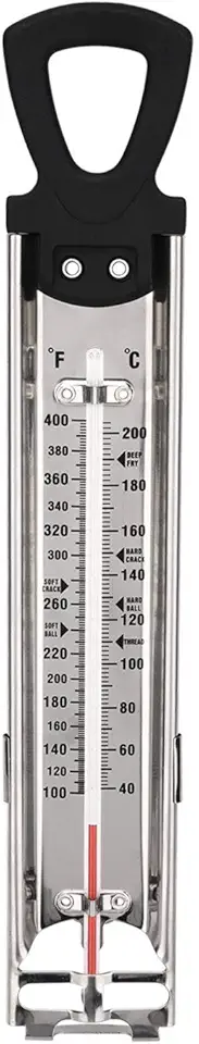 Candy Thermometer Deep Fry/Jam/Sugar/Syrup/Jelly Thermometer with Hanging Hook &amp; Pot Clip Stainless Steel Cooking Food Thermometer Quick Reference Temperature Guide,Black